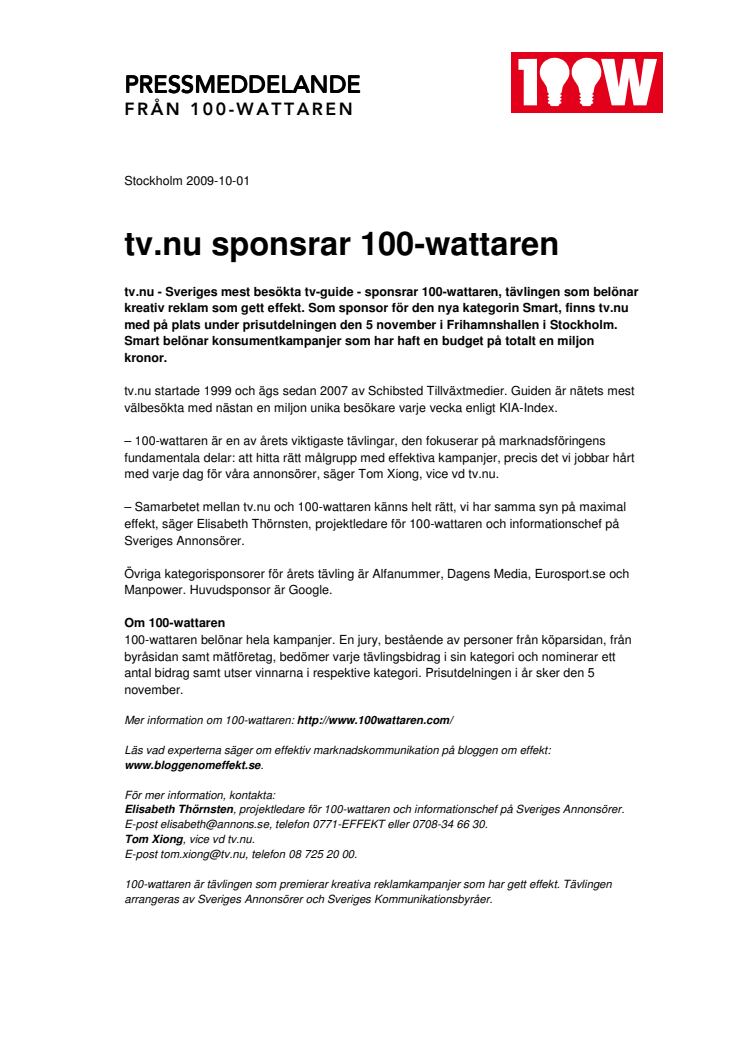 tv.nu sponsrar 100-wattaren 