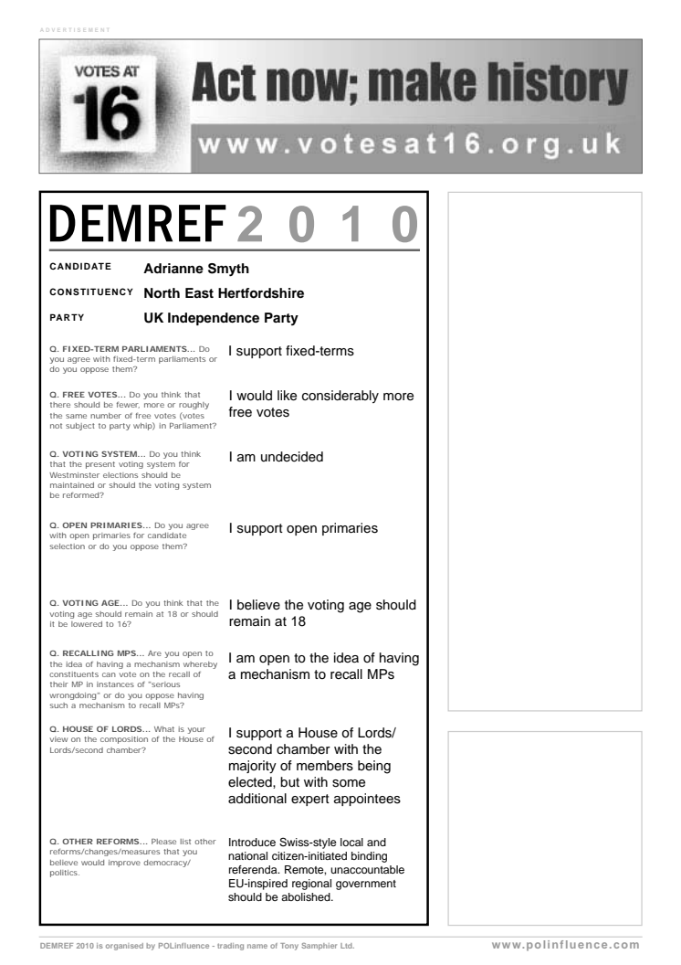 DEMREF 2010: North East Hertfordshire - Adrianne Smyth (general election candidate)