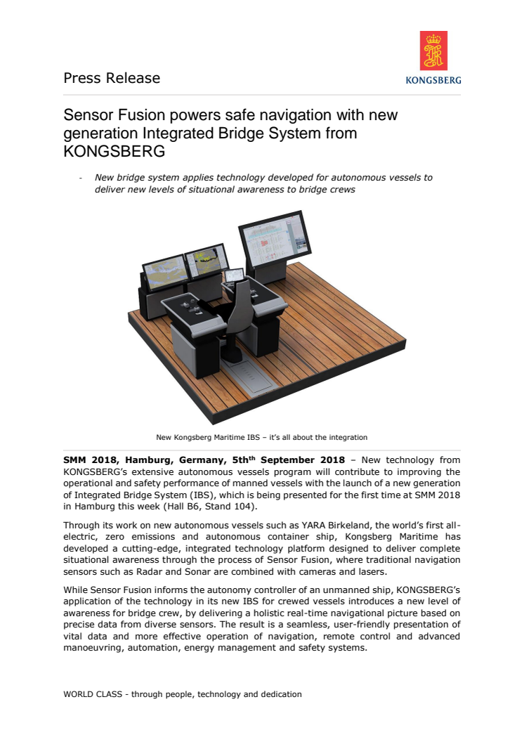 Kongsberg Maritime - SMM 2018: Sensor Fusion powers safe navigation with new generation Integrated Bridge System from KONGSBERG