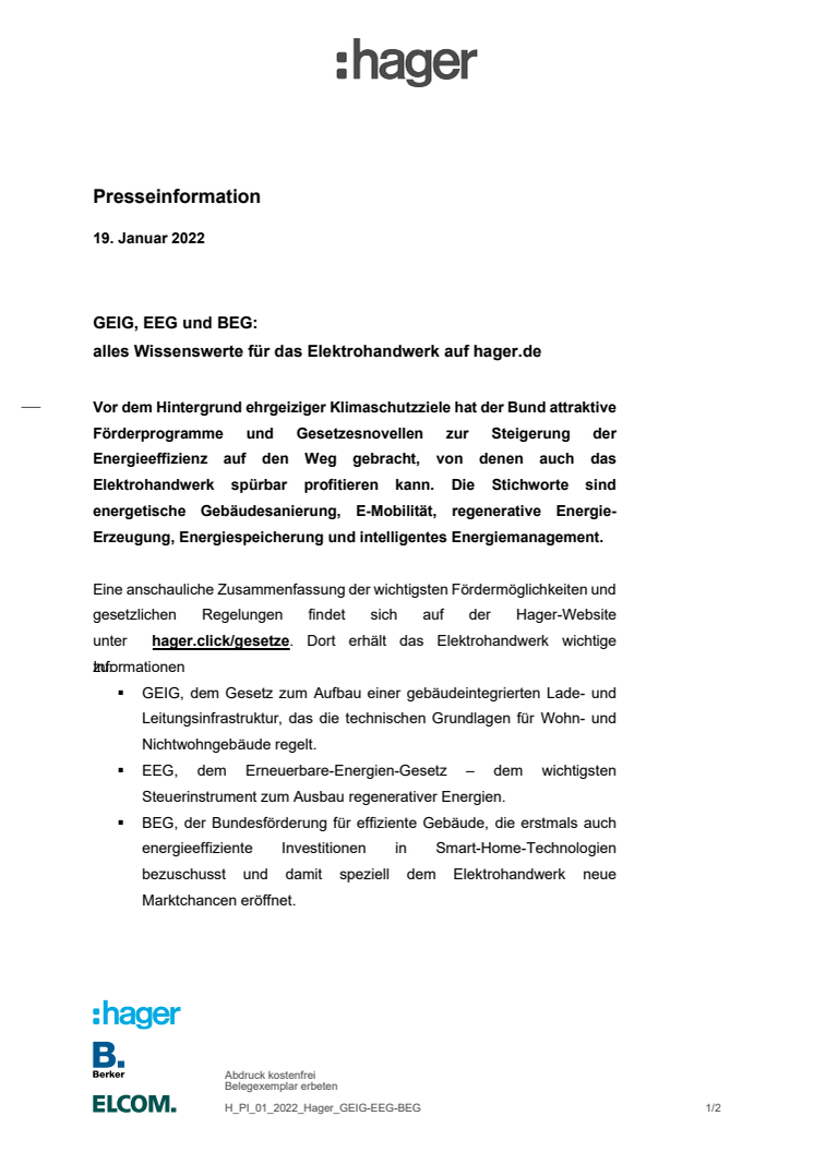 GEIG, EEG und BEG: alles Wissenswerte für das Elektrohandwerk auf hager.de