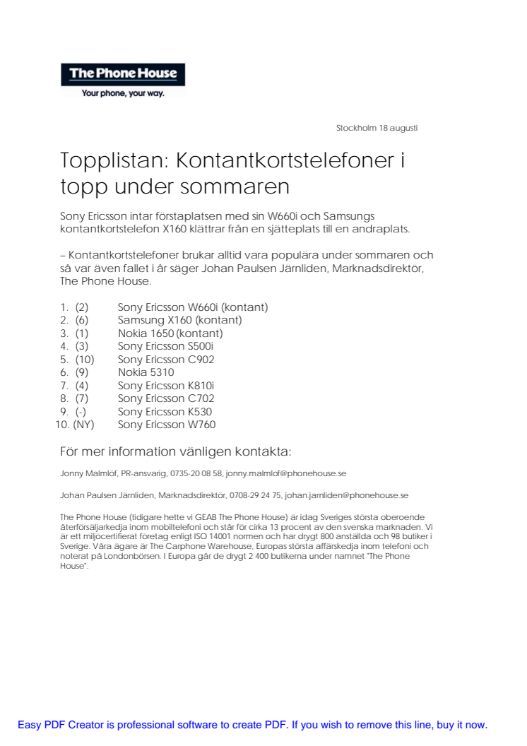 Topplistan: Kontantkortstelefoner i topp under sommaren 