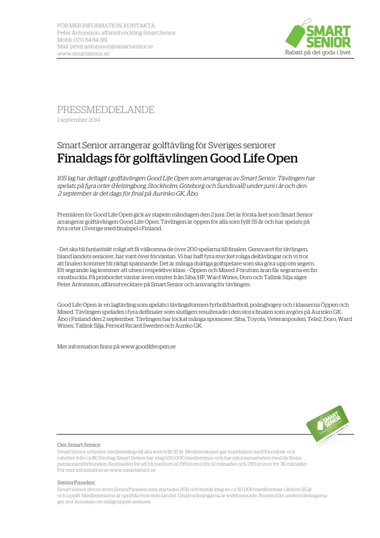 Finaldags för Smart Seniors golftävling Good Life Open 
