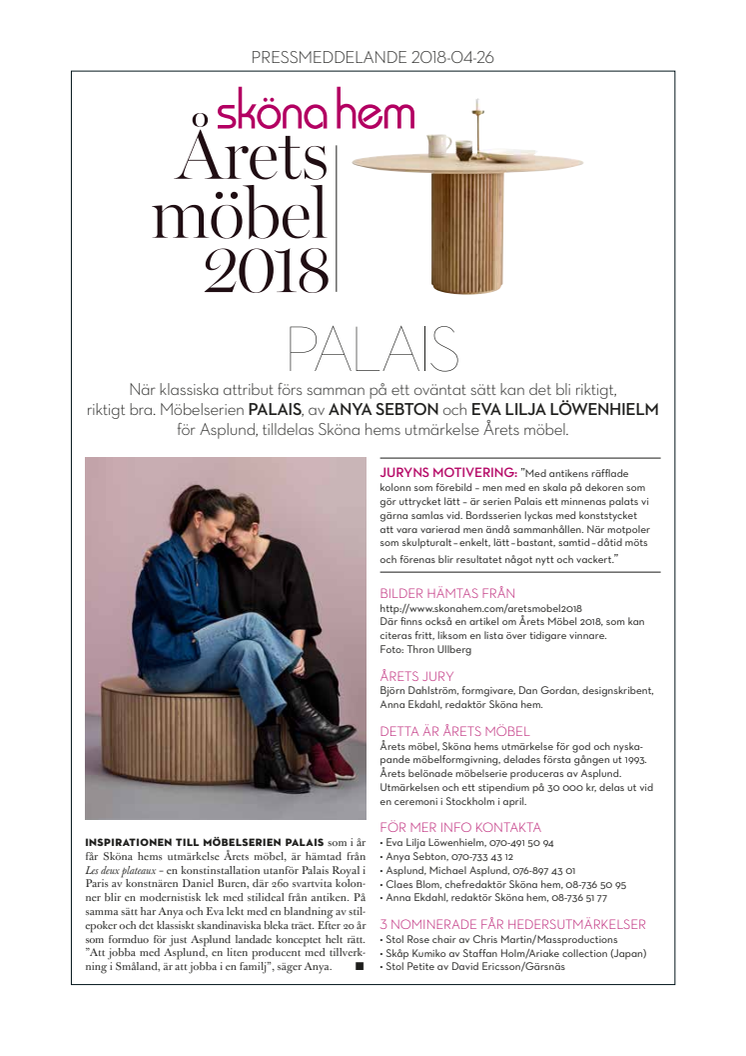 Furniture of the Year 2018 - Årets Möbel 2018 av Sköna hem