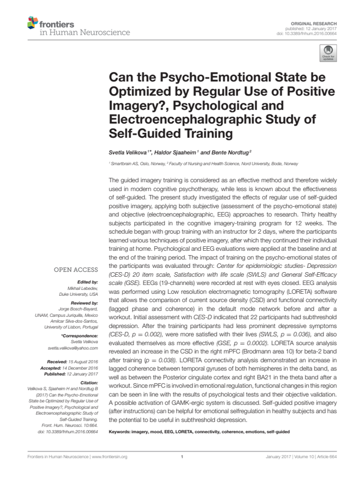 Can the Psycho-Emotional State be Optimized by Regular Use of Positive Imagery?, Psychological and Electroencephalographic Study of Self-Guided Training