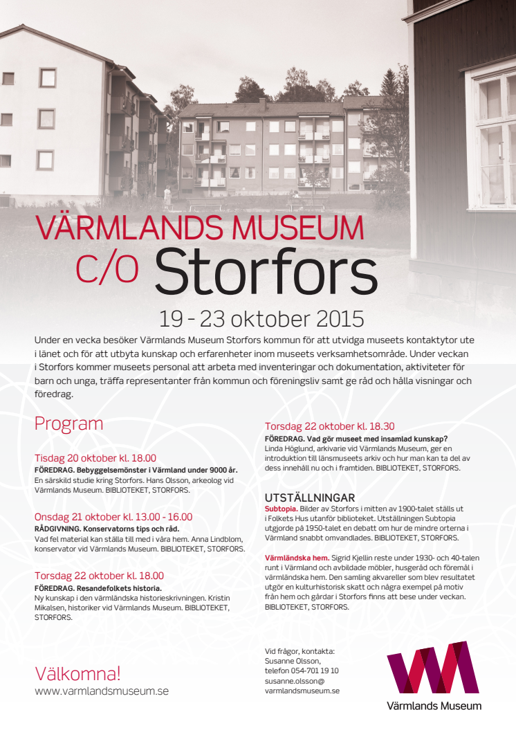 Program Värmlands Museum c/o Storfors vecka 43, 2015