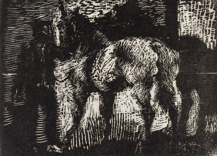 Avtrykk. Tresnitt fra fem århundrer. Frans Widerberg, To hester, trestikk, 1956.