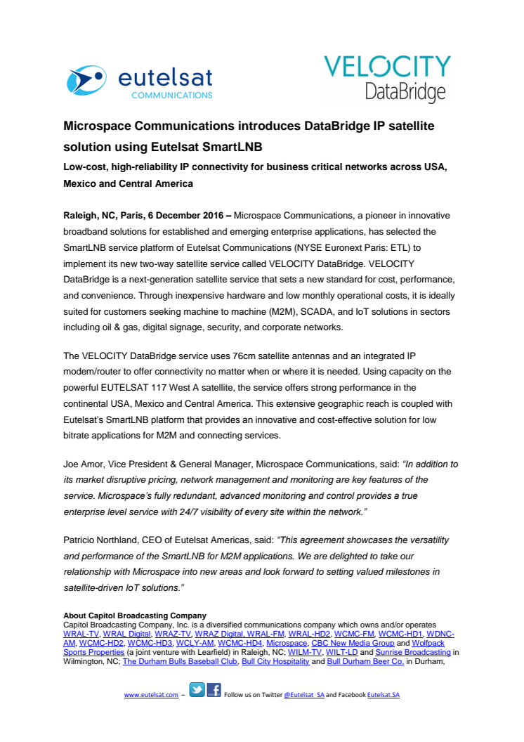 Microspace Communications introduces DataBridge IP satellite solution using Eutelsat SmartLNB