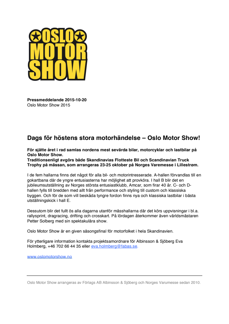 Dags för höstens stora motorhändelse – Oslo Motor Show!