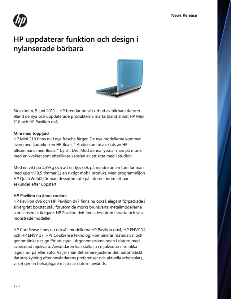 HP uppdaterar funktion och design i nylanserade bärbara 