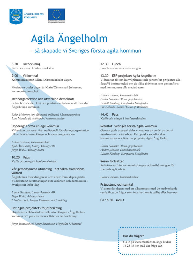 Inbjudan att delta i konferensen:  Agila Ängelholm – så skapade vi Sveriges första agila kommun