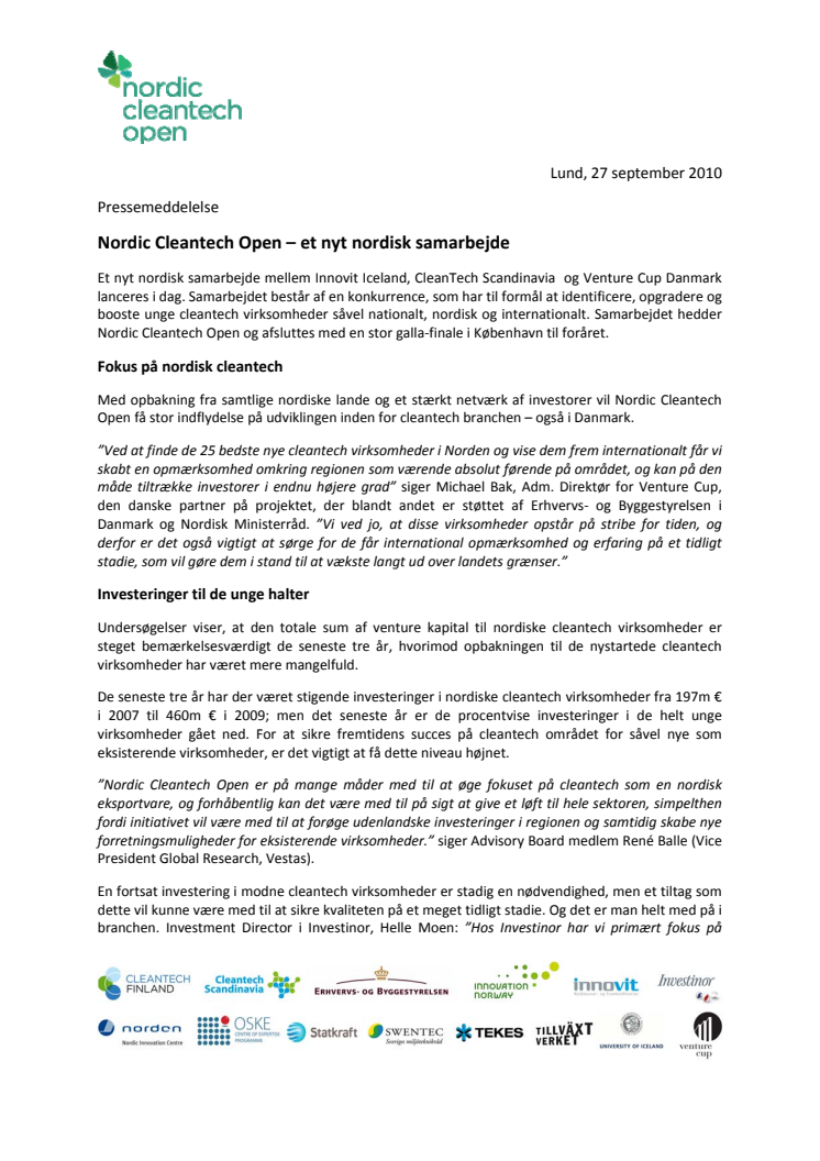 Nordic Cleantech Open – et nyt nordisk samarbejde