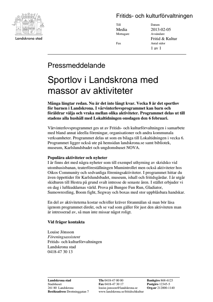 Sportlov i Landskrona med massor av aktiviteter