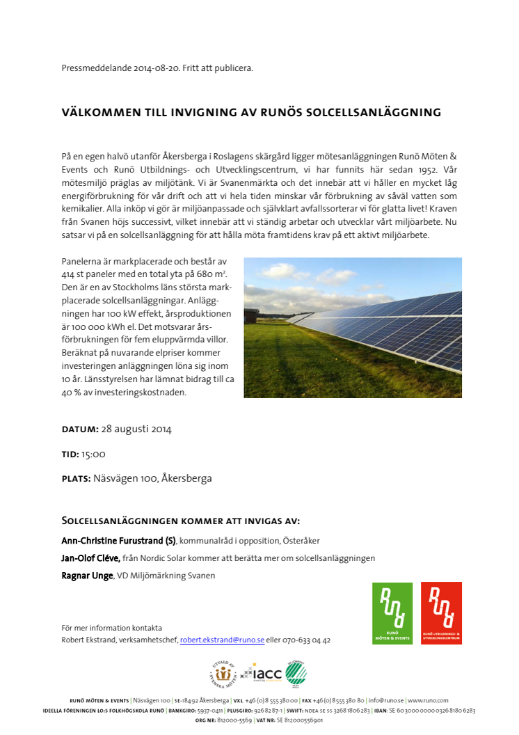 Välkommen till invigning av Runös solcellsanläggning