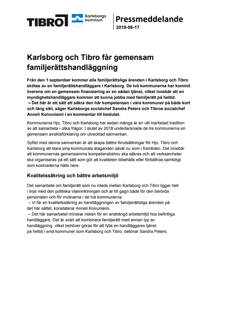 Karlsborg och Tibro får gemensam familjerättshandläggning