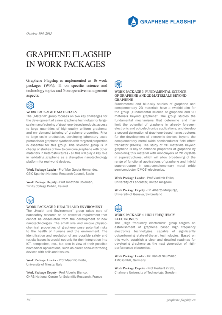 Graphene Flagship in work packages