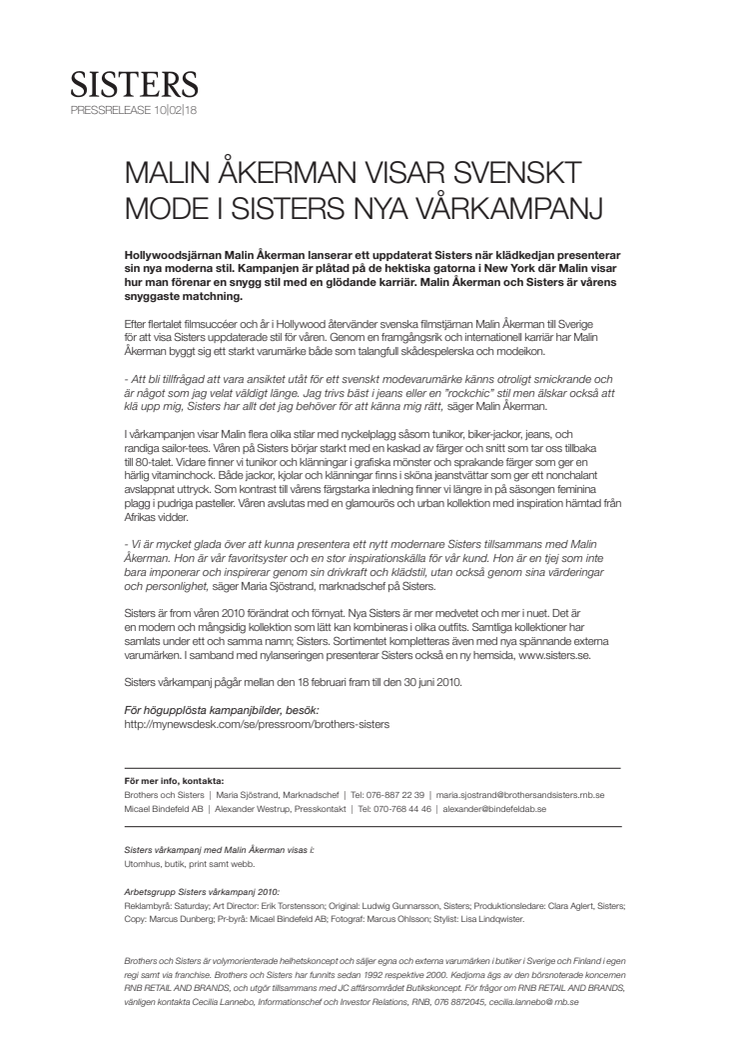 Malin Åkerman visar svenskt mode i Sisters nya vårkampanj