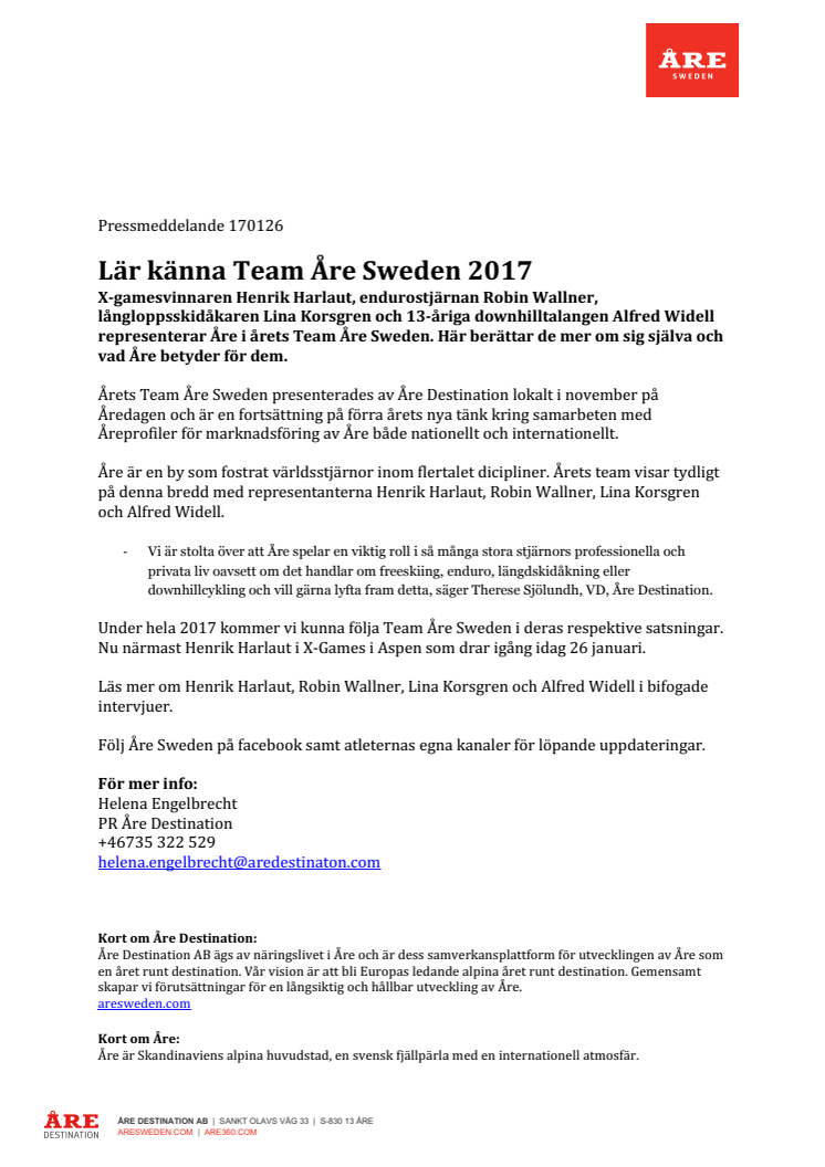 ​Lär känna Team Åre Sweden 2017