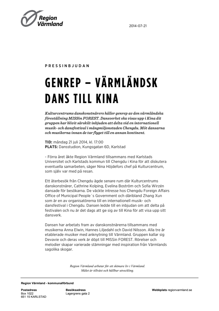 VÄRMLÄNDSK DANS TILL KINA