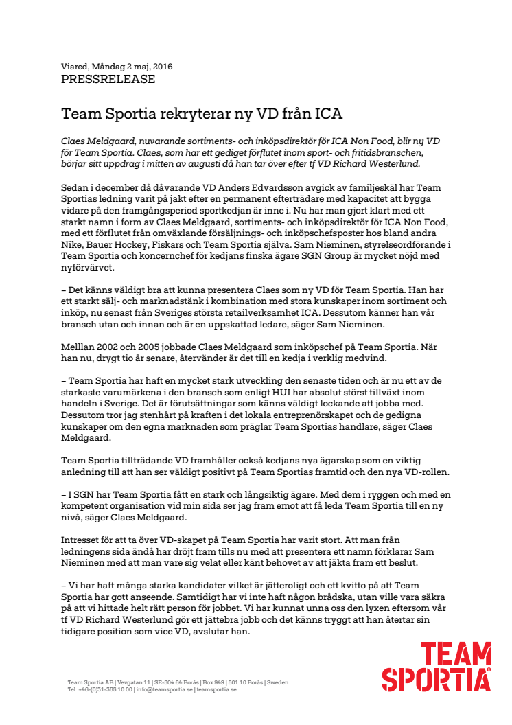Team Sportia rekryterar ny VD från ICA