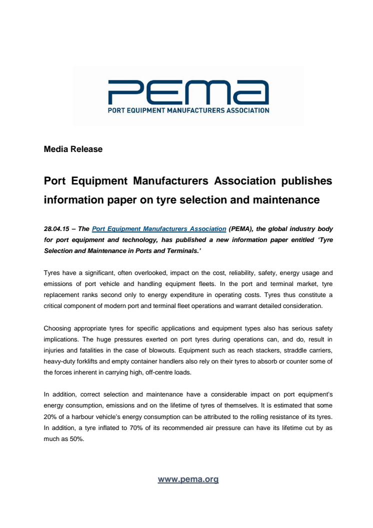 PEMA publishes information paper on tyre selection and maintenance