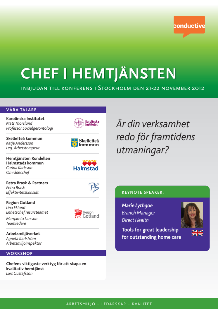 Chef i hemtjänsten, konferens i Stockholm 21-22 november