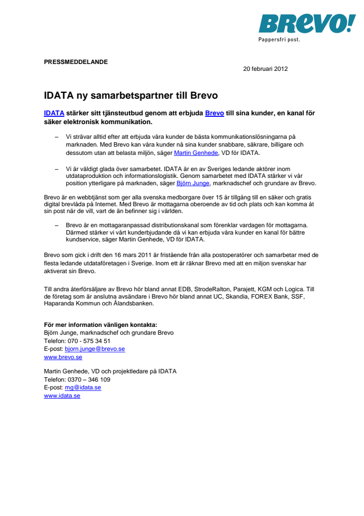 IDATA ny samarbetspartner till Brevo