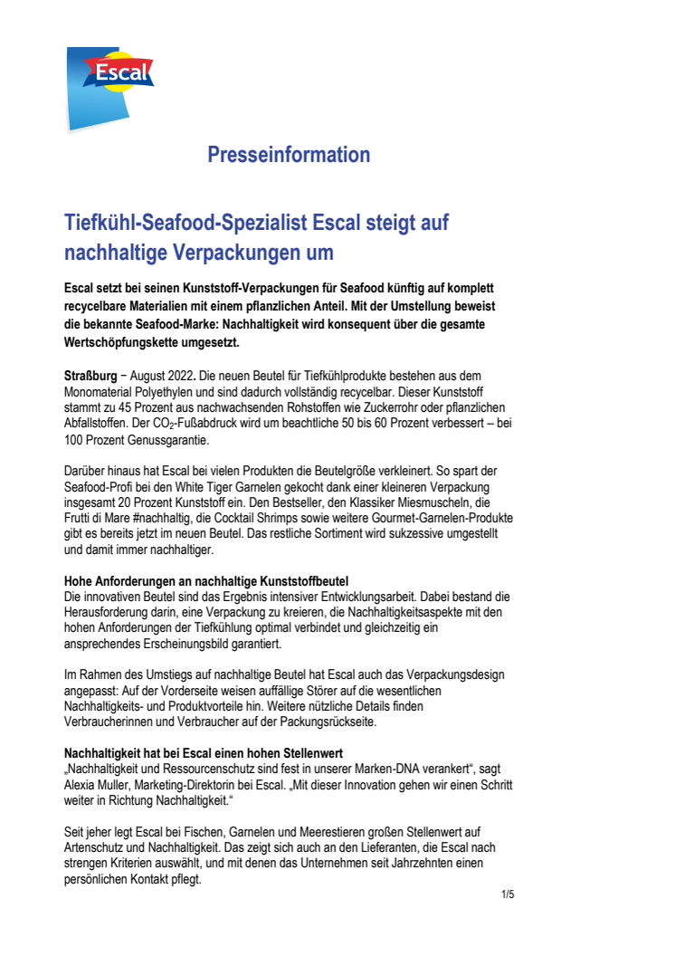 Presseinformation: Tiefkühl-Spezialist Escal steigt auf nachhaltige Verpackungen um
