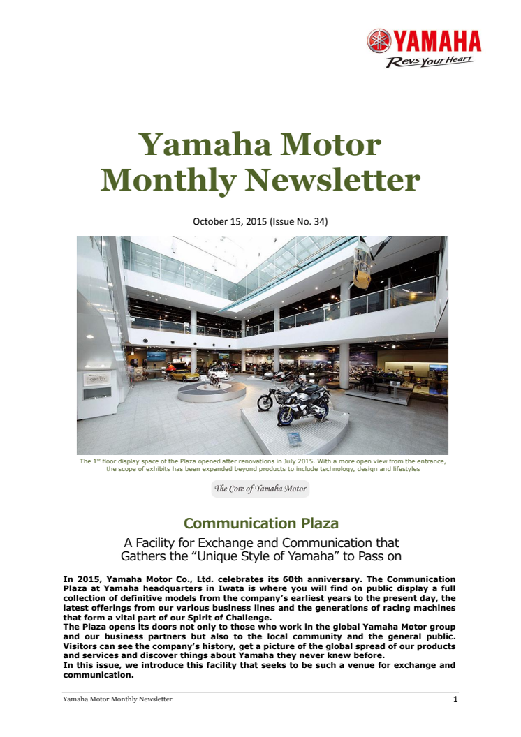 Yamaha Motor Monthly Newsletter  No. 34(Oct.2015) Communication Plaza