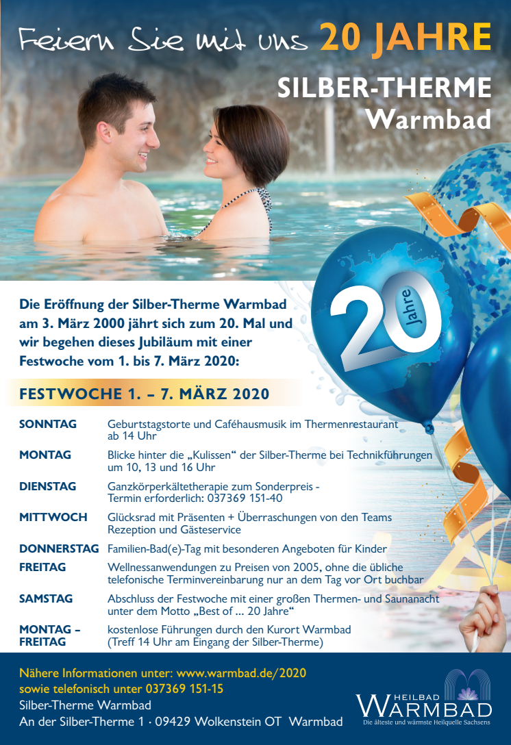 Programm Festwoche  "20 Jahre Silber-Therme Warmbad"
