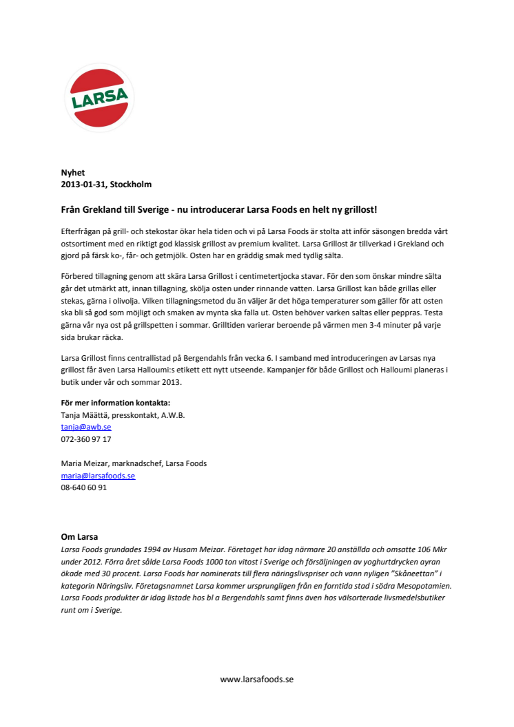 Nyhet! Larsa Foods introducerar en ny salladsost från Grekland