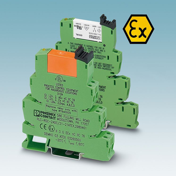 Highly compact relay modules for potentially explosive areas