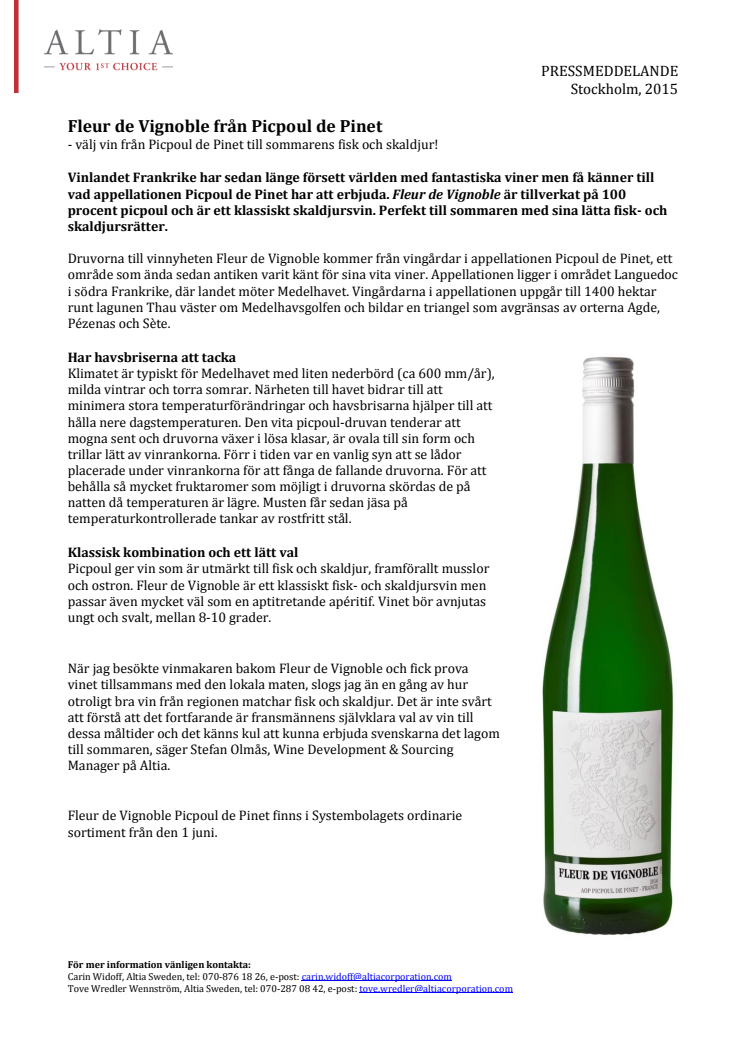 Fleur de Vignoble från Picpoul de Pinet - välj vin från Picpoul de Pinet till sommarens fisk och skaldjur! 