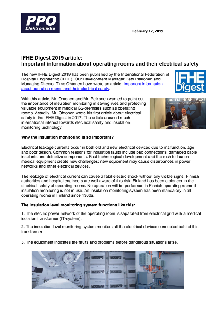IFHE Digest 2019 article: Important information about operating rooms and their electrical safety