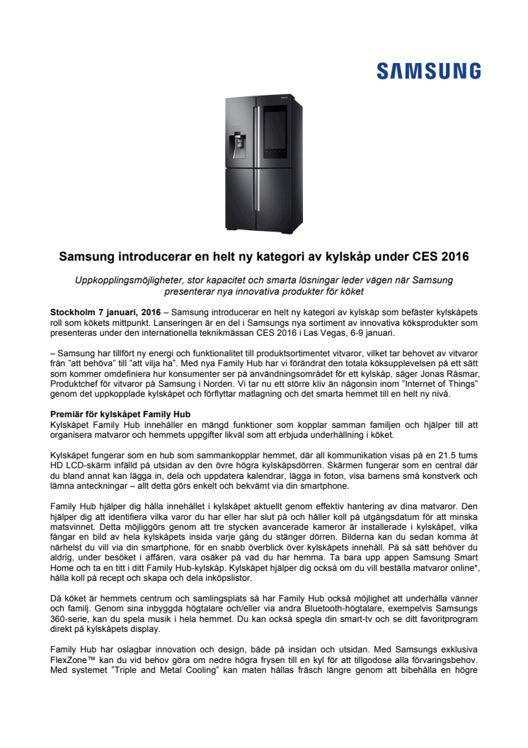 Samsung introducerar en helt ny kategori av kylskåp under CES 2016