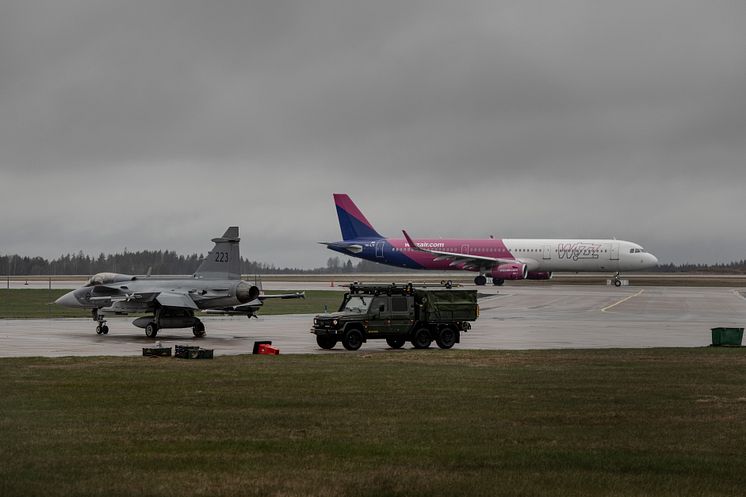 Jas 39 Gripen vid Skavsta flygsplats under Aurora 23