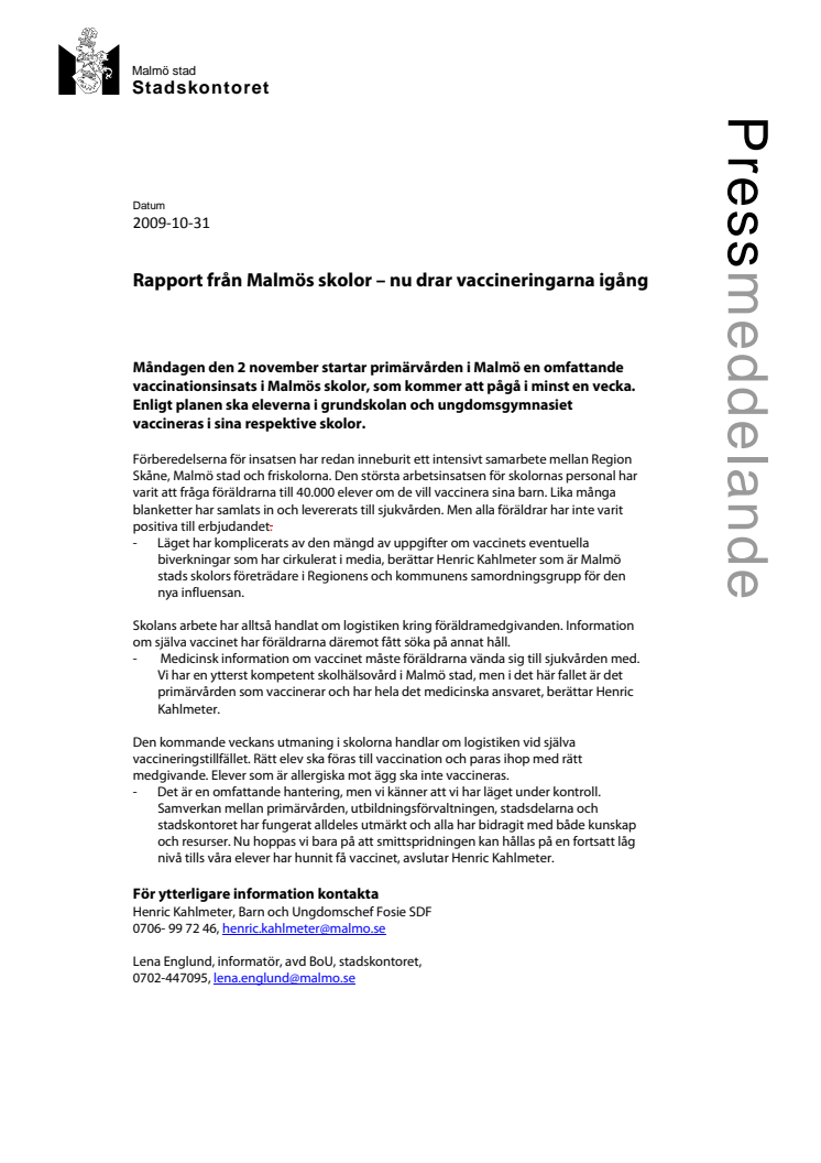 Rapport från Malmös skolor – nu drar vaccineringarna igång  