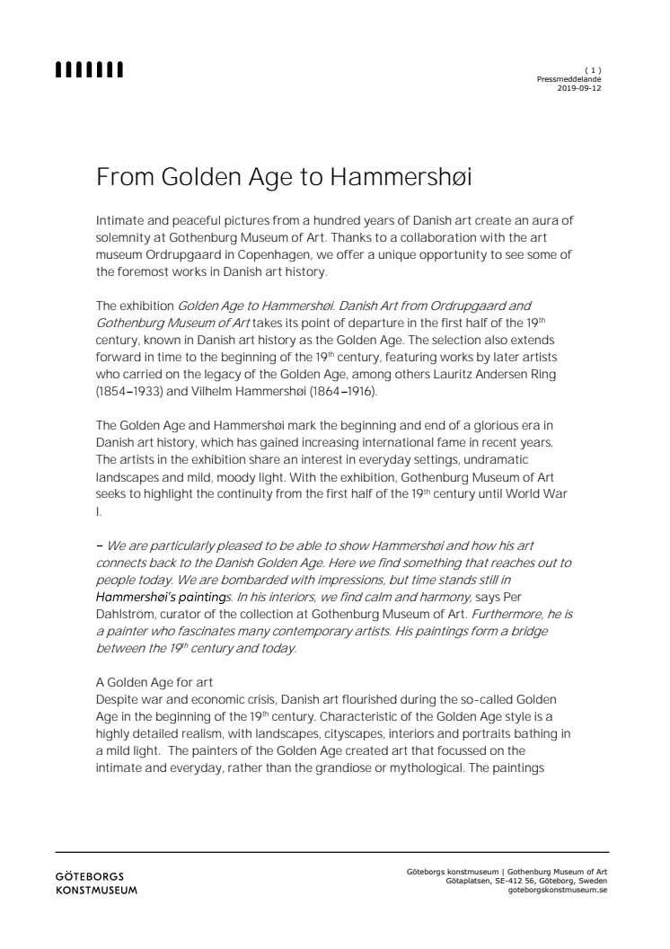 From Golden Age to Hammershøi