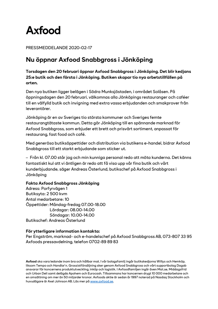 Nu öppnar Axfood Snabbgross i Jönköping