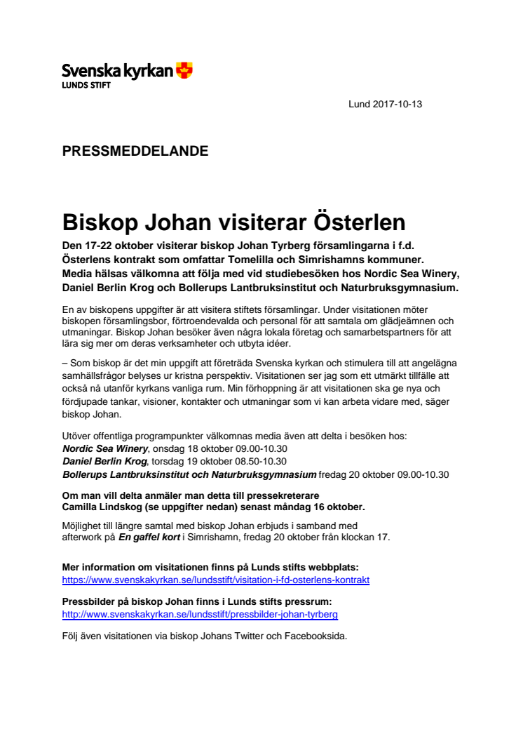 Biskop Johan visiterar Österlen