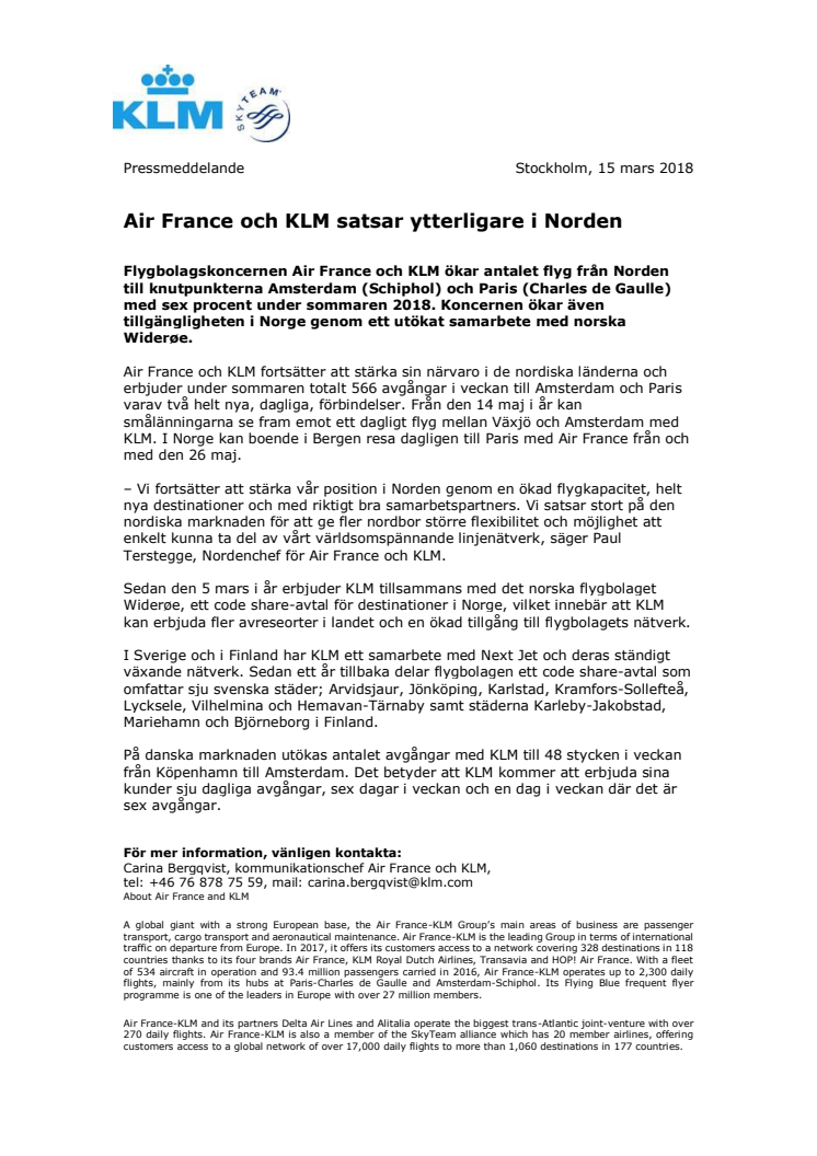 Air France och KLM satsar ytterligare i Norden