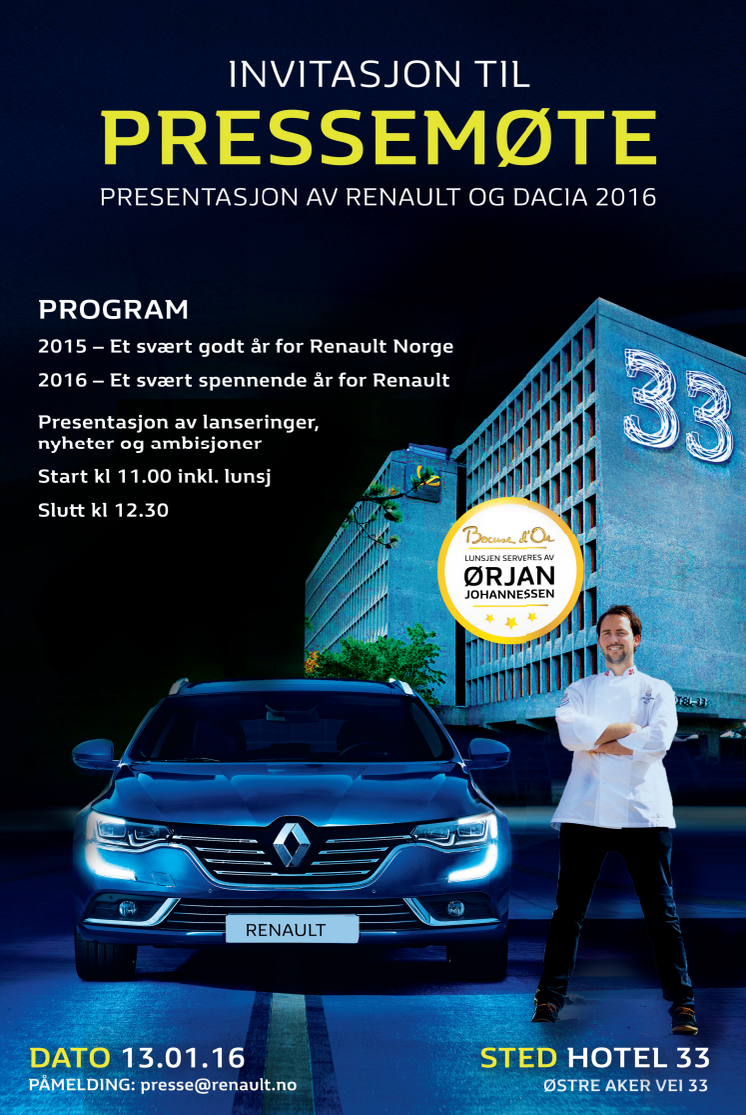 Invitasjon til pressemøte Renault Norge 13 januar kl 11.00