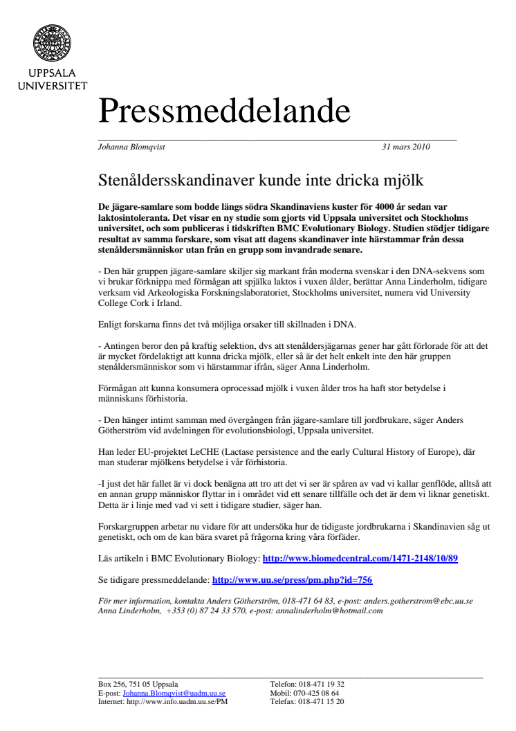 Stenåldersskandinaver kunde inte dricka mjölk