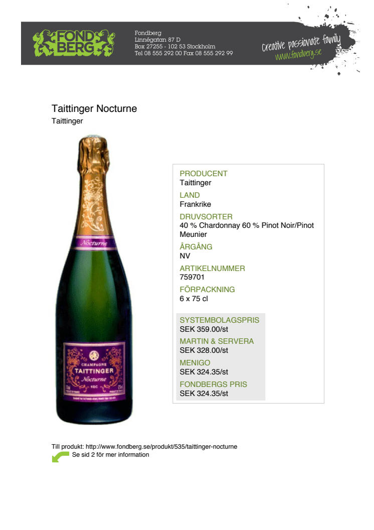 Taittinger Nocturne – ljuvlig Champagne i förtjusande ny flaska.