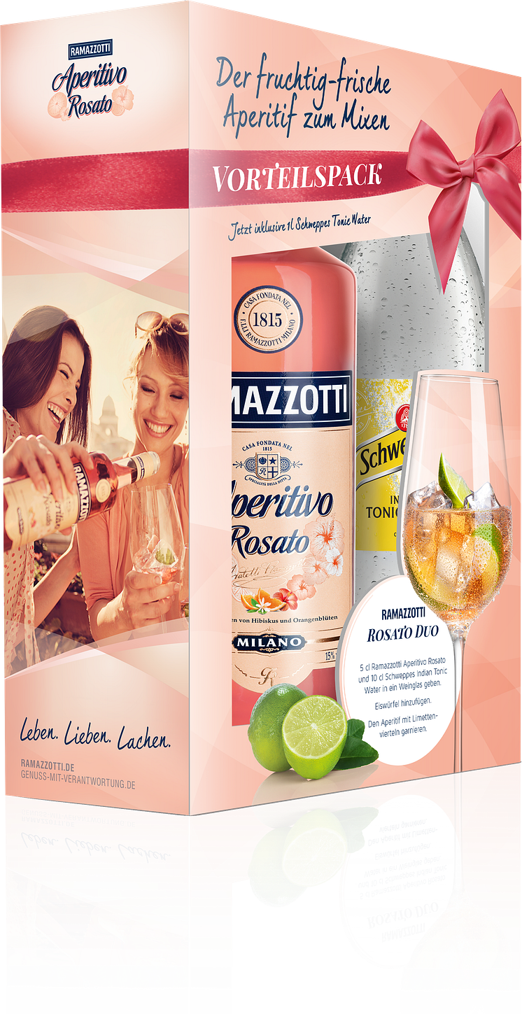 Rosato Duo, der stilvolle Aperitif mit einer Mischung aus Ramazzotti Rosato und Tonic Water.