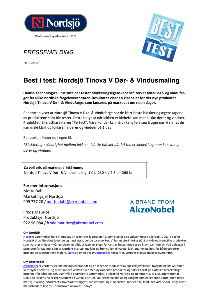 Best i test: Nordsjö Tinova V Dør- & Vindusmaling 