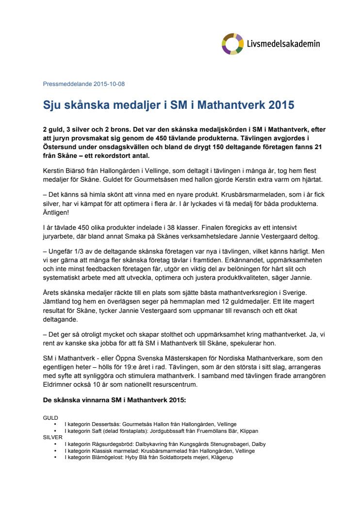 Sju skånska medaljer i SM i Mathantverk 2015 