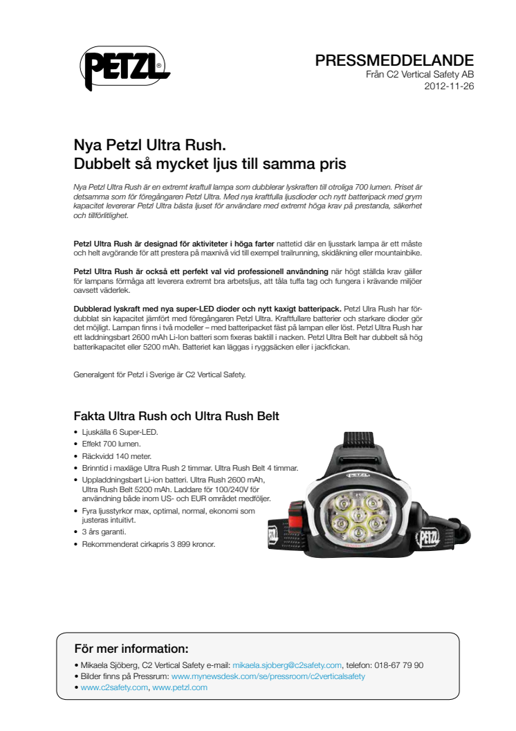 Nya Petzl Ultra Rush. Dubbelt så mycket ljus till samma pris