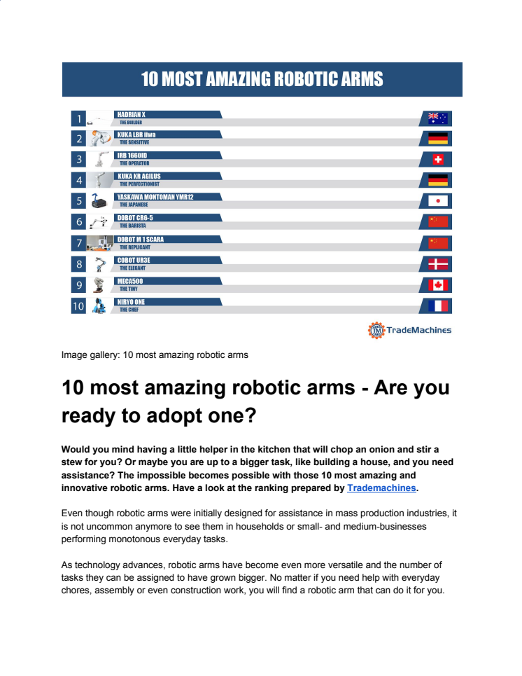 10 most amazing robotic arms - Are you ready to adopt one?
