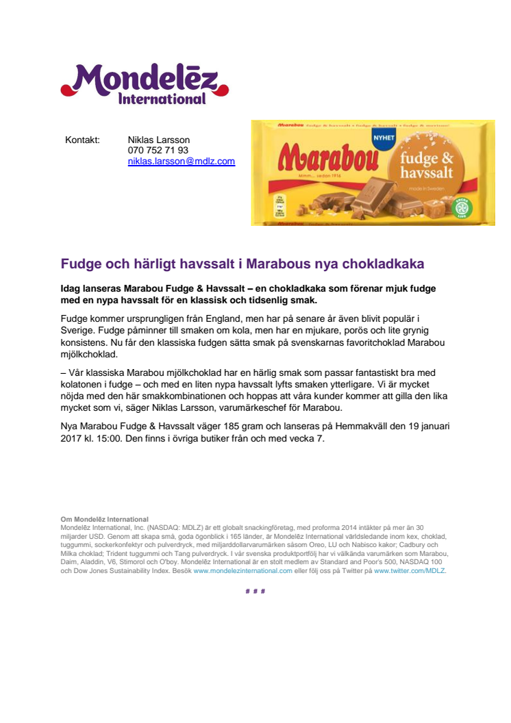 Fudge och härligt havssalt i Marabous nya chokladkaka