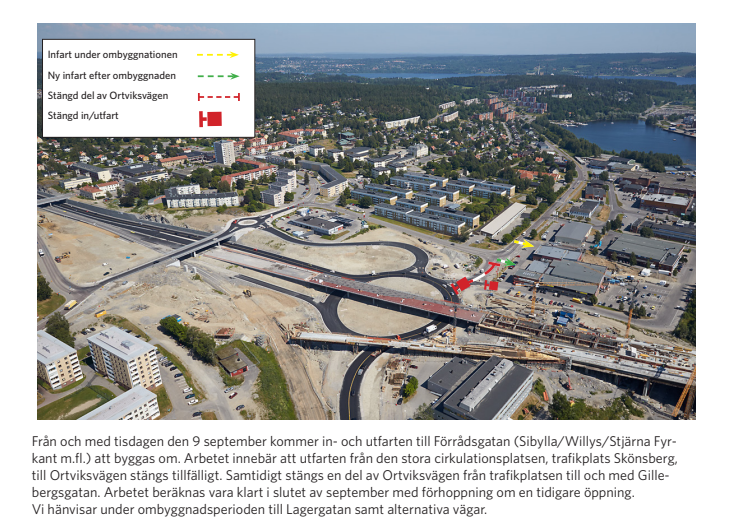 Avstängning för utfart mot Ortviksvägen från trafikplats Skönsberg 